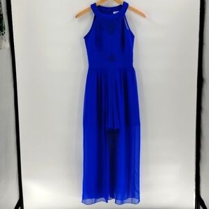 Sweet Storm Blue Sleeveless Halter Formal Homecoming Maxi Dress Gown Sz Small